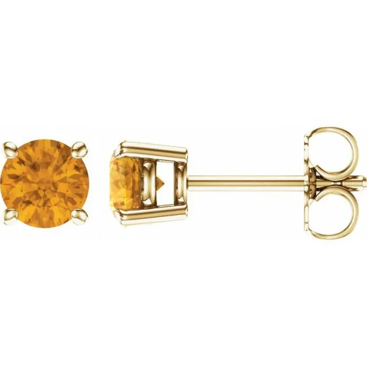 14K Yellow 5 mm Natural Citrine Stud Earrings with Friction Post