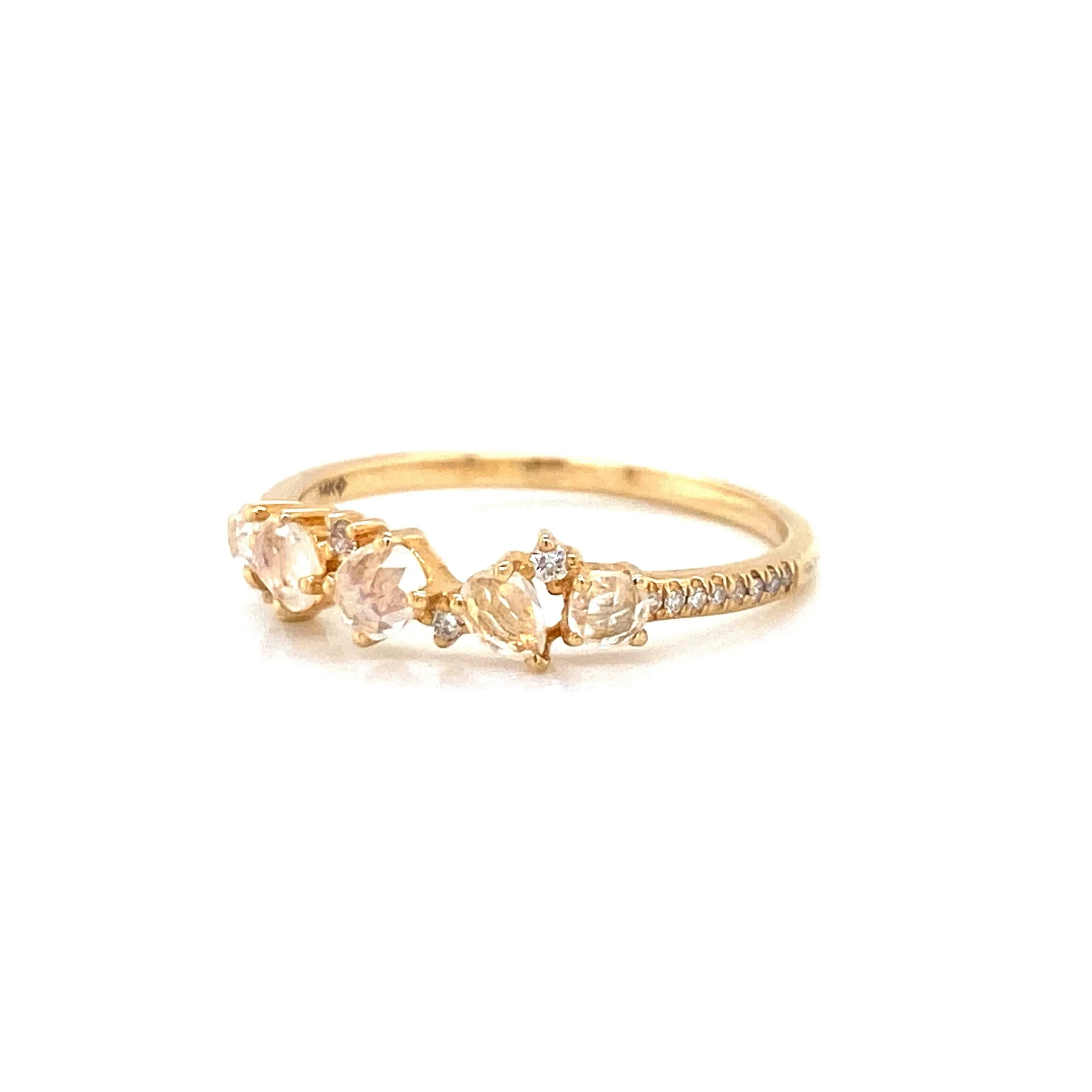 14K Yellow Gold Diamond   Moonstone Ring