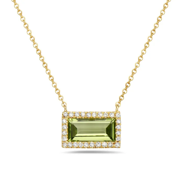 14K Yellow Gold Peridot & Diamond Halo Necklace