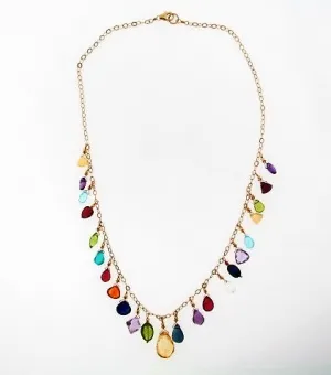 14K-YG MULTI-COLOR GEMSTONE DANGLE NECKLACE