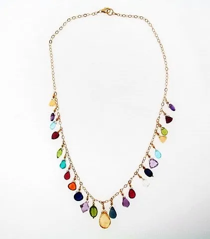 14K-YG MULTI-COLOR GEMSTONE DANGLE NECKLACE