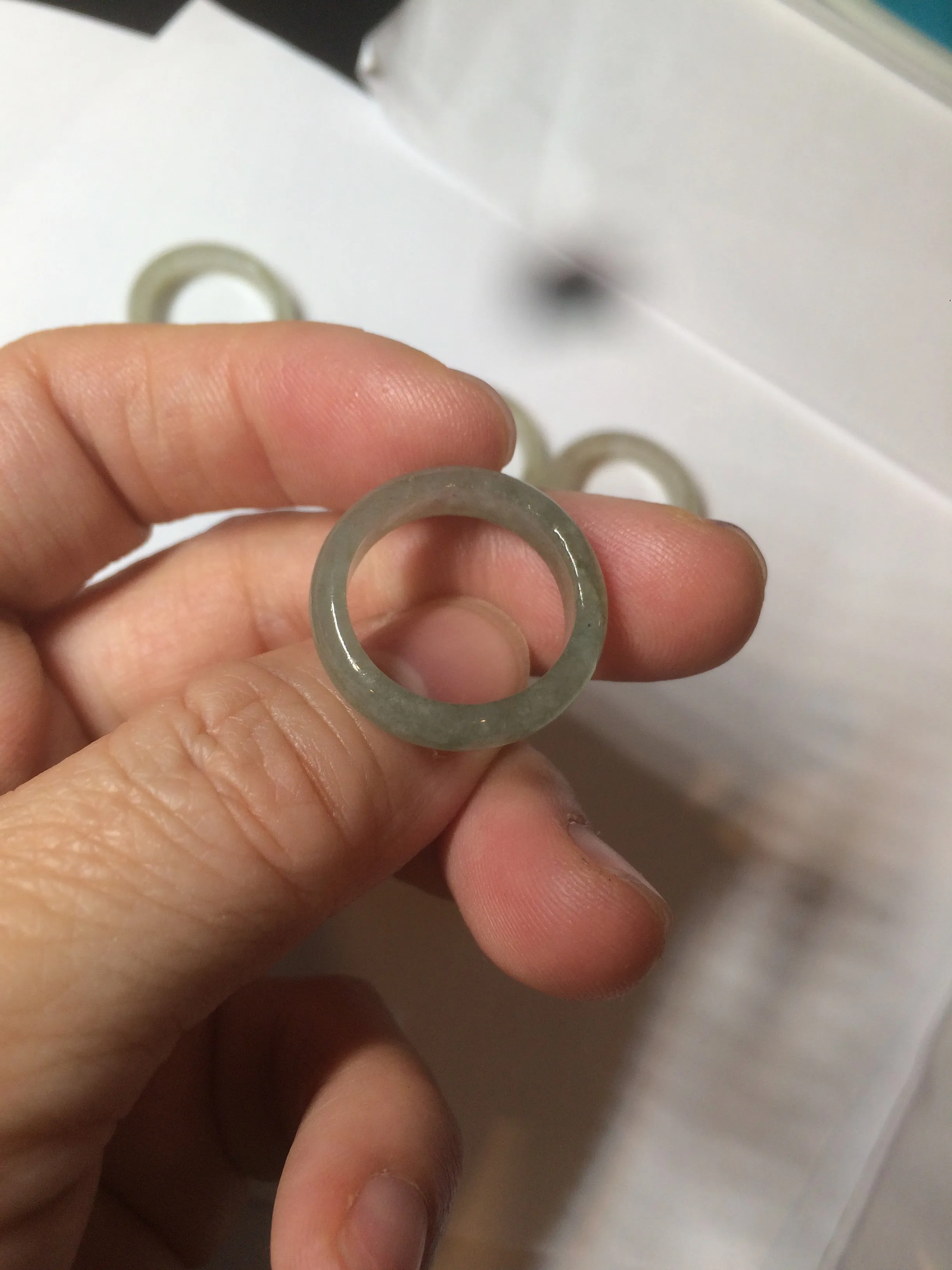 16.1mm/size 5 1/2 100% natural type A icy watery dark green/light green/yellow/gray jadeite jade band ring BF35