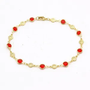 18k Gold Filled High Polish Finish Red Crystal Flower Ankle Bracelet