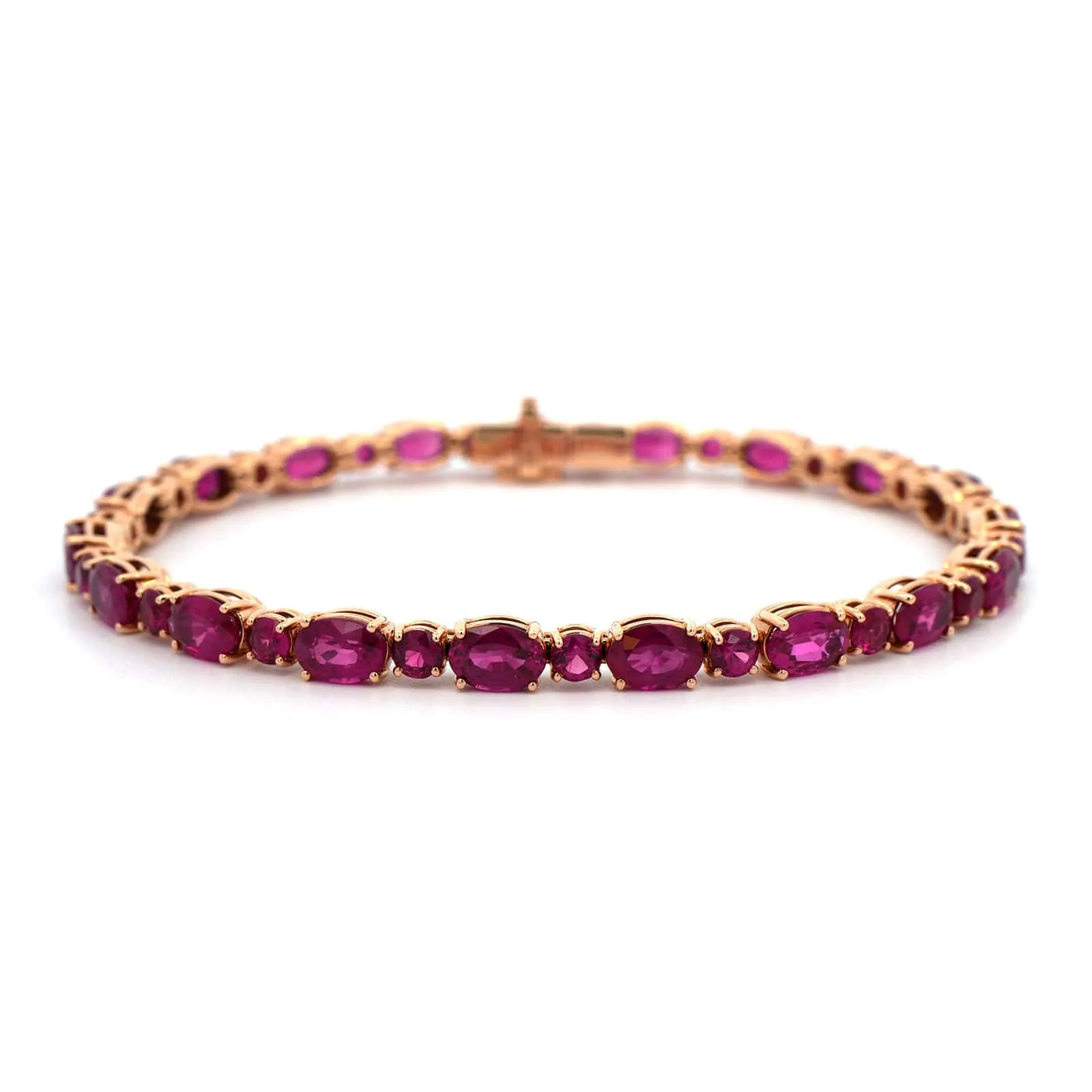 18K Rose Gold Oval and Round Ruby Bracelet