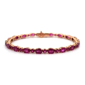 18K Rose Gold Oval and Round Ruby Bracelet
