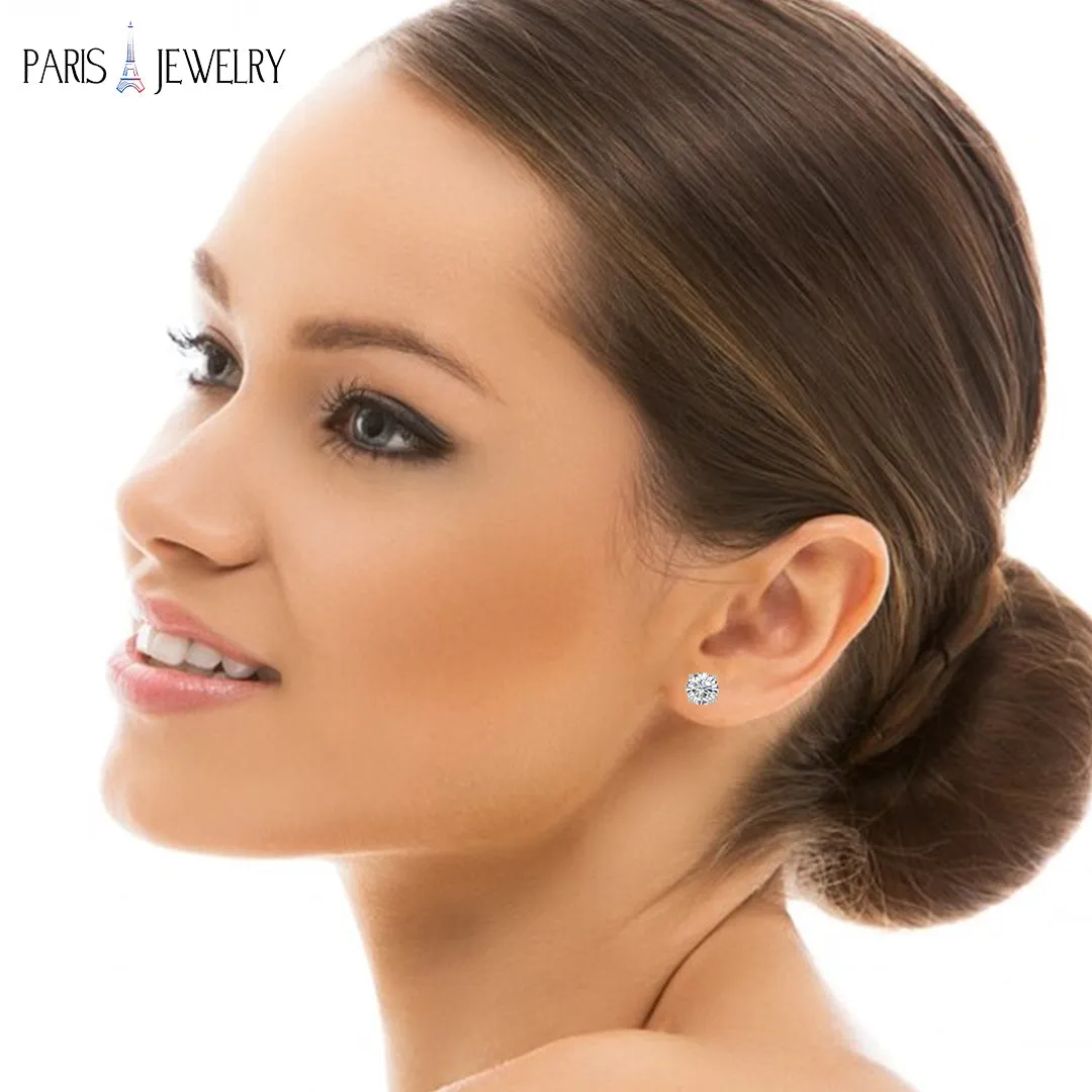 18k White Gold Plated 1/4 Carat Round Created White Sapphire Stud Earrings 4mm