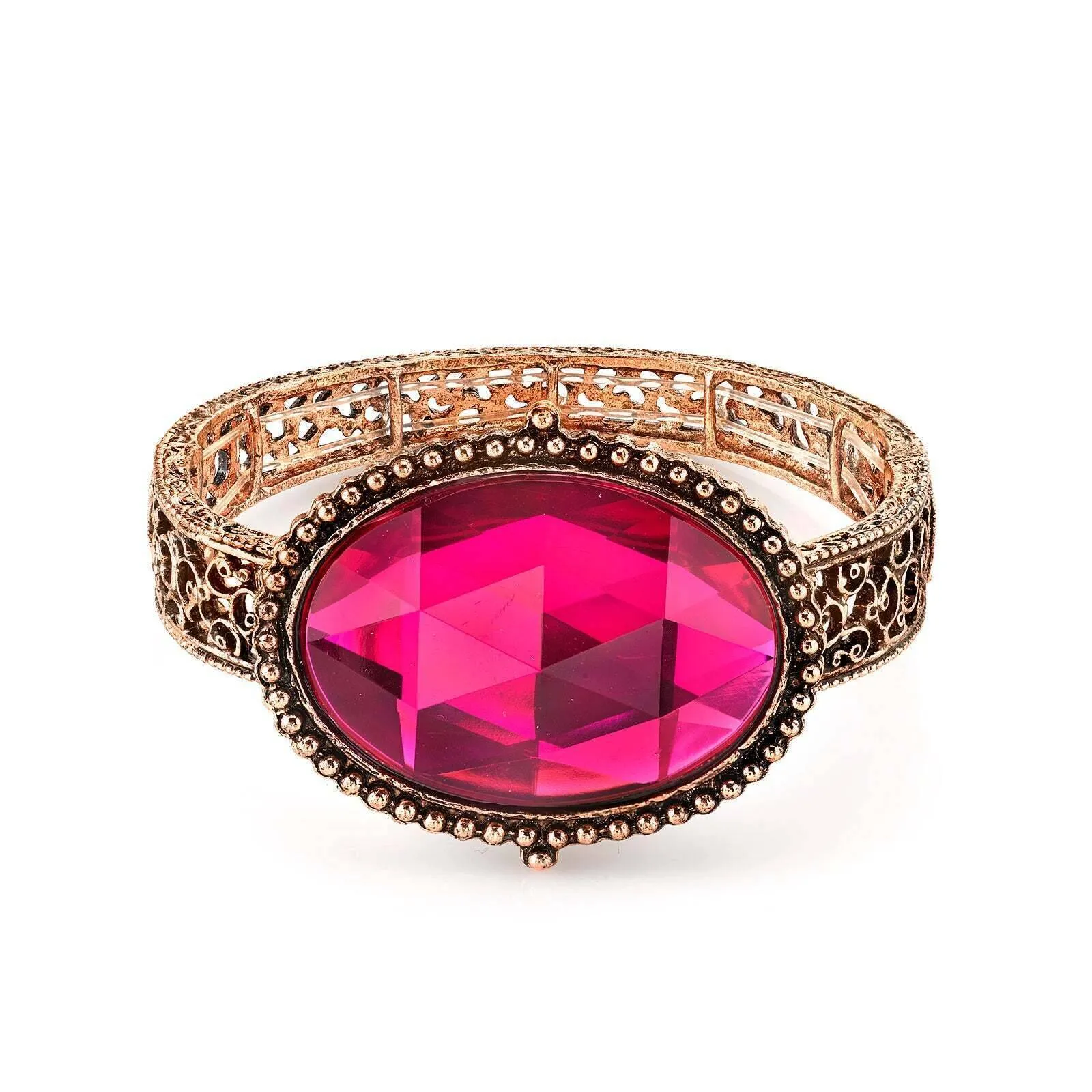 1928 Jewelry Oval Faceted Stone Filigree Stretch Bracelet