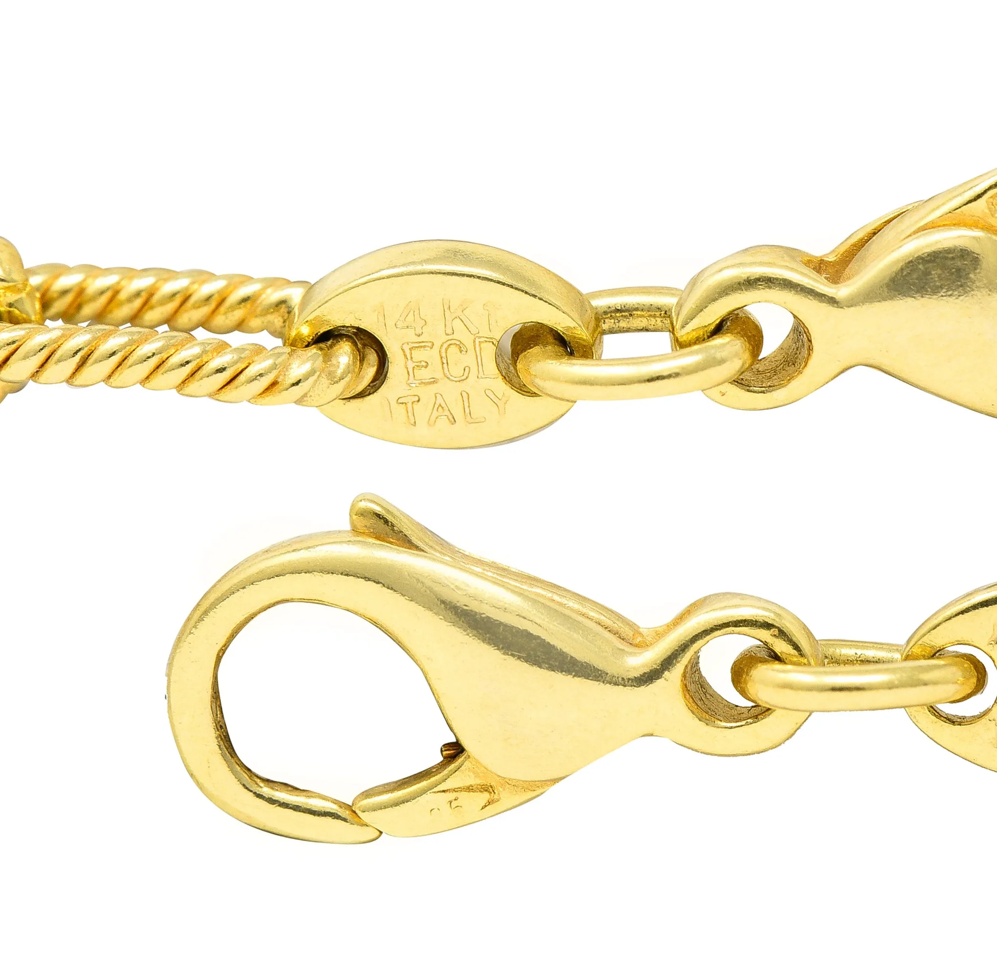 1980's Ruby Sapphire Cabochon 14 Karat Yellow Gold Twisted Rope Vintage Paperclip Chain Station Necklace Bracelet Set