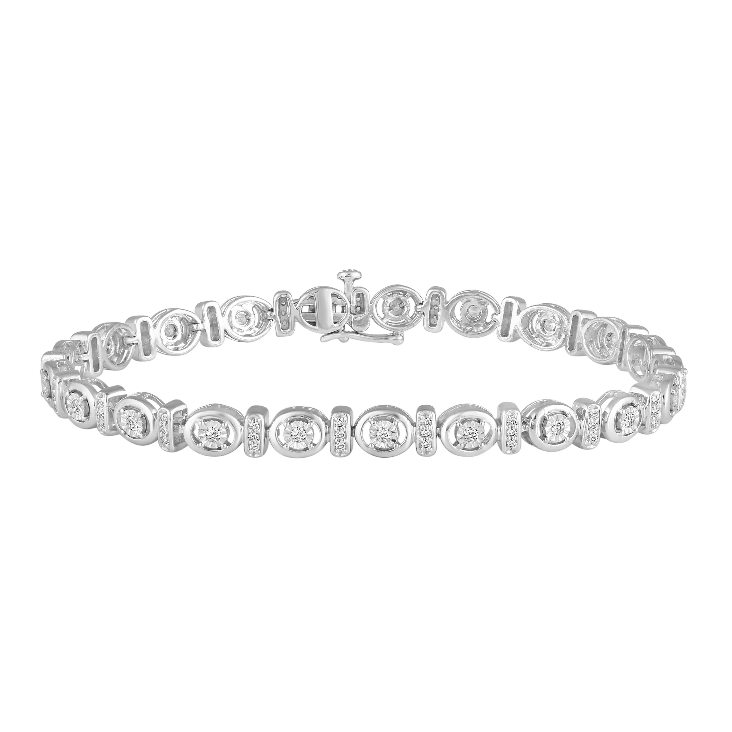 3/4 Carat tw Natural Diamond Circle Cluster Tennis Bracelet in 925 Sterling Silver