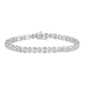 3/4 Carat tw Natural Diamond Circle Cluster Tennis Bracelet in 925 Sterling Silver