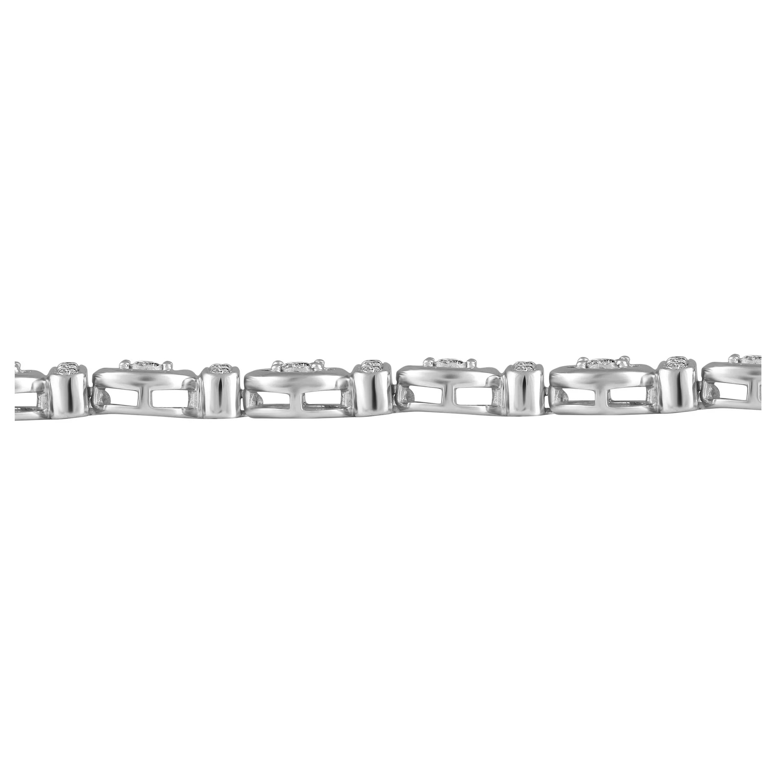 3/4 Carat tw Natural Diamond Circle Cluster Tennis Bracelet in 925 Sterling Silver