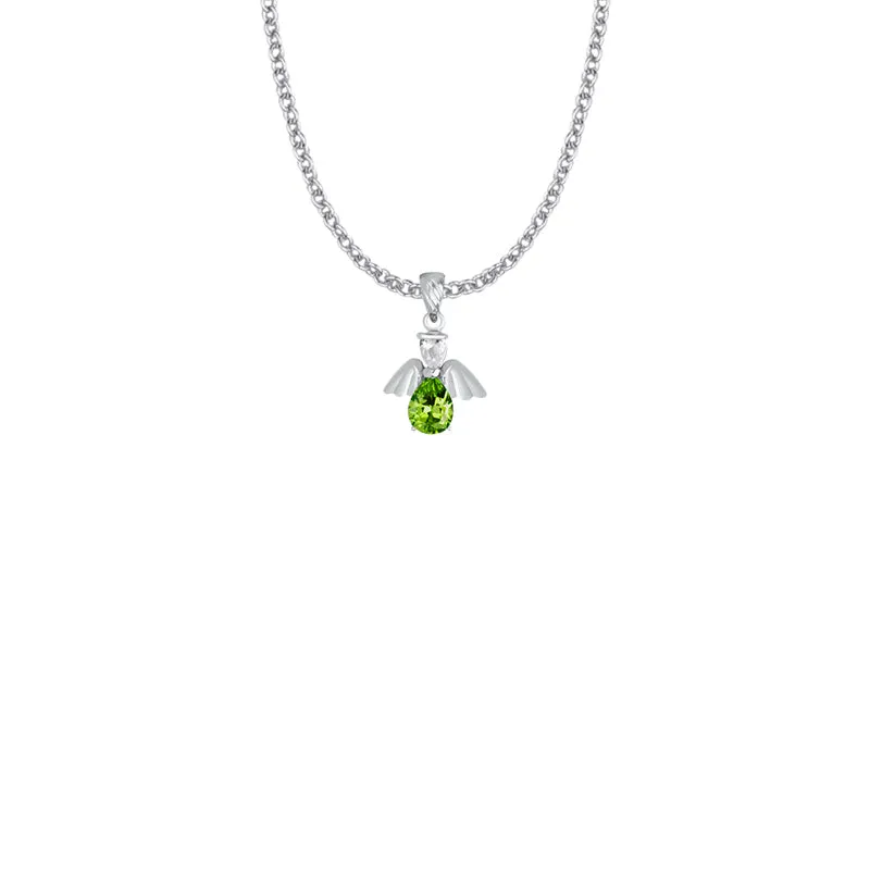 3/4 Inch Sterling Silver and Glass Crystal August Birthstone Angel Necklace
