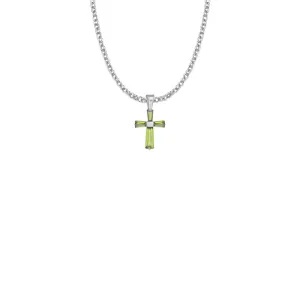 3/4 Inch Sterling Silver and Glass Crystal August Birthstone Baguette Cross Necklace