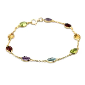 7" Nine Stone Oval Faceted Multi Gem Bracelet - 18ct Yellow Gold