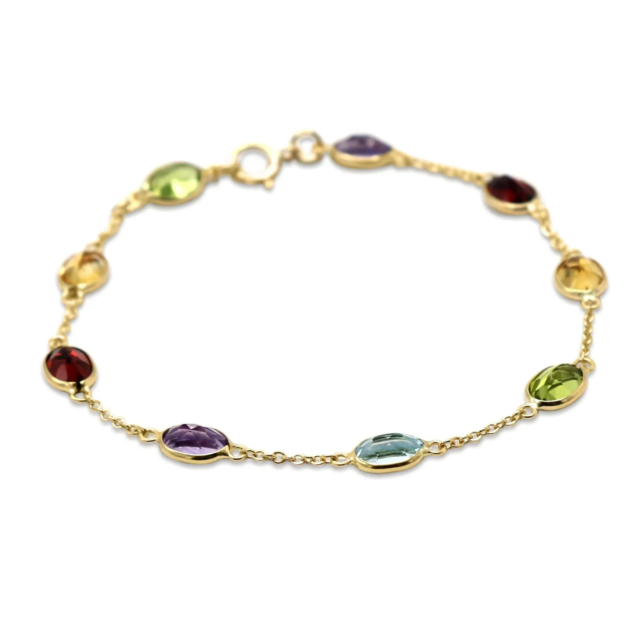 7" Nine Stone Oval Faceted Multi Gem Bracelet - 18ct Yellow Gold