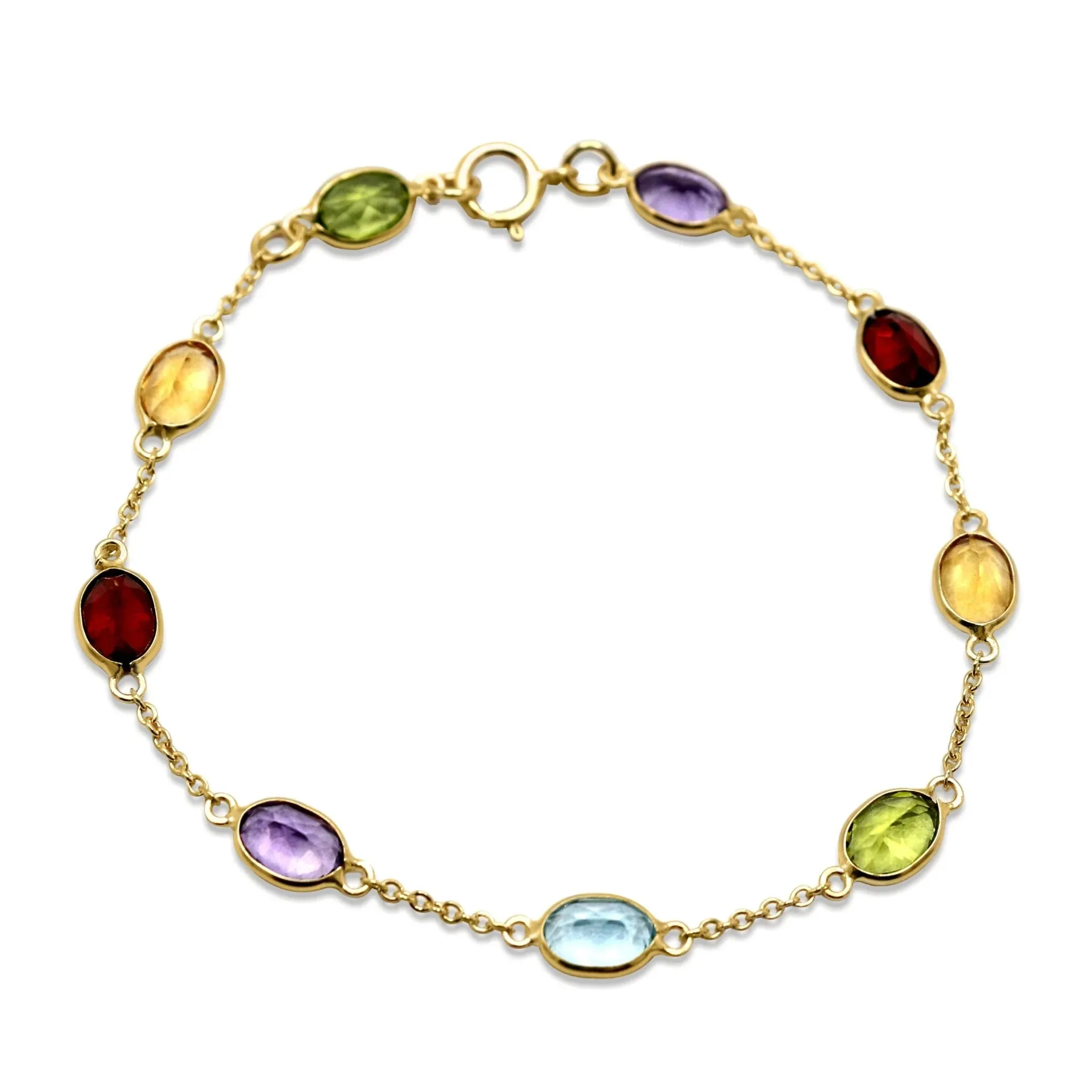 7" Nine Stone Oval Faceted Multi Gem Bracelet - 18ct Yellow Gold