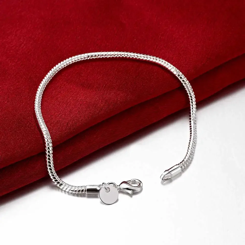 925 Sterling Silver Bracelet 3mm 8 Inch Snake Chain Bracelet For Women Men Wedding Party Fashion Charm Jewelry