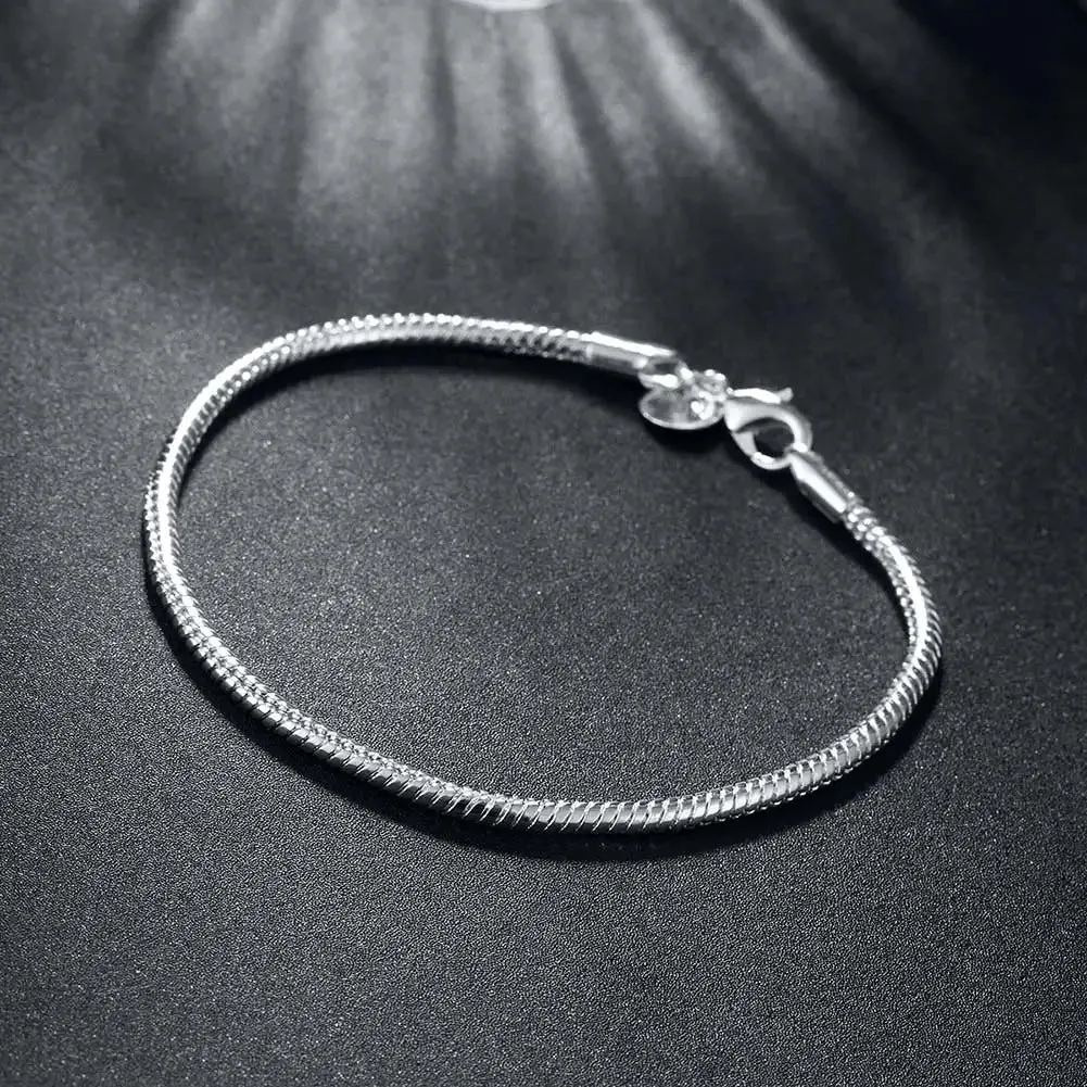 925 Sterling Silver Bracelet 3mm 8 Inch Snake Chain Bracelet For Women Men Wedding Party Fashion Charm Jewelry