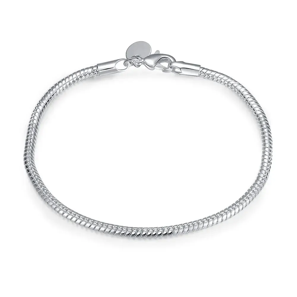 925 Sterling Silver Bracelet 3mm 8 Inch Snake Chain Bracelet For Women Men Wedding Party Fashion Charm Jewelry