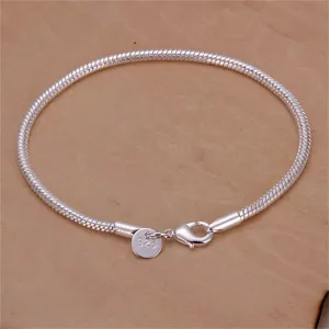 925 Sterling Silver Bracelet 3mm 8 Inch Snake Chain Bracelet For Women Men Wedding Party Fashion Charm Jewelry
