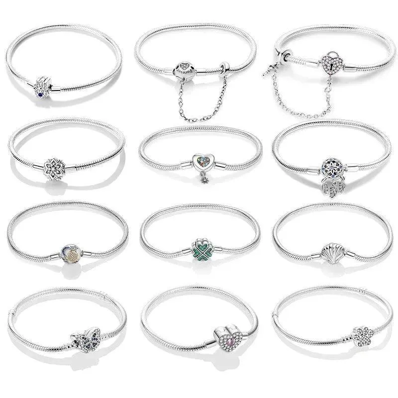 925 Sterling Silver Charm Bracelets for Women, Zircon Stones, Adjustable Length and Elegant Star Design