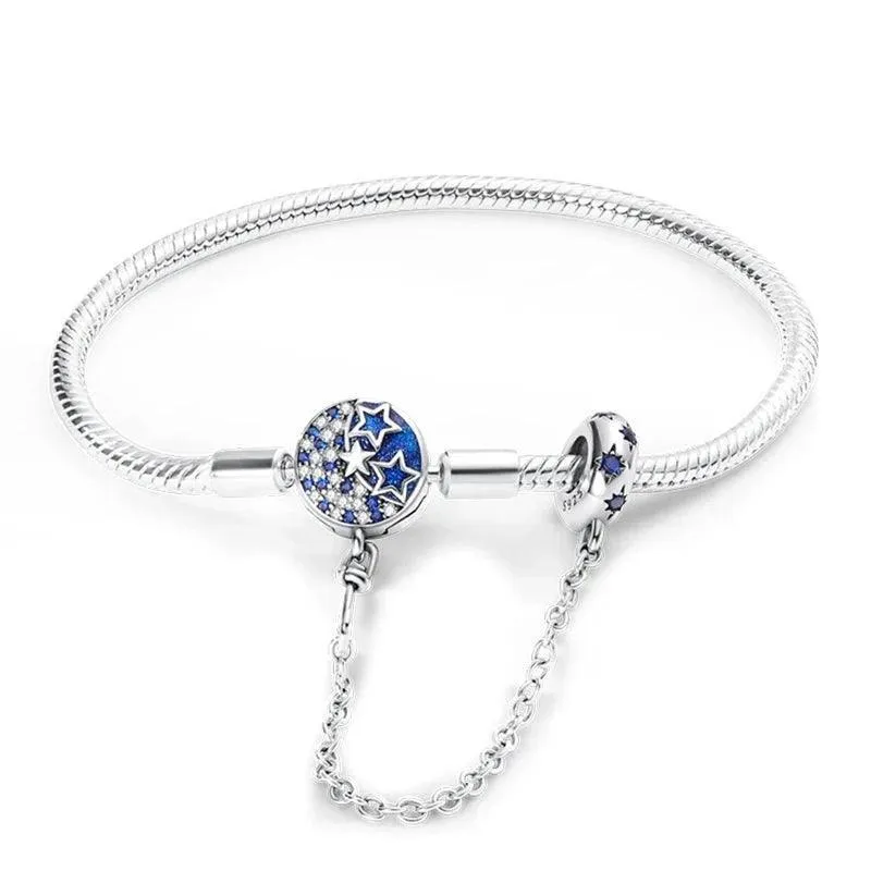925 Sterling Silver Charm Bracelets for Women, Zircon Stones, Adjustable Length and Elegant Star Design