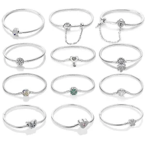 925 Sterling Silver Charm Bracelets for Women, Zircon Stones, Adjustable Length and Elegant Star Design