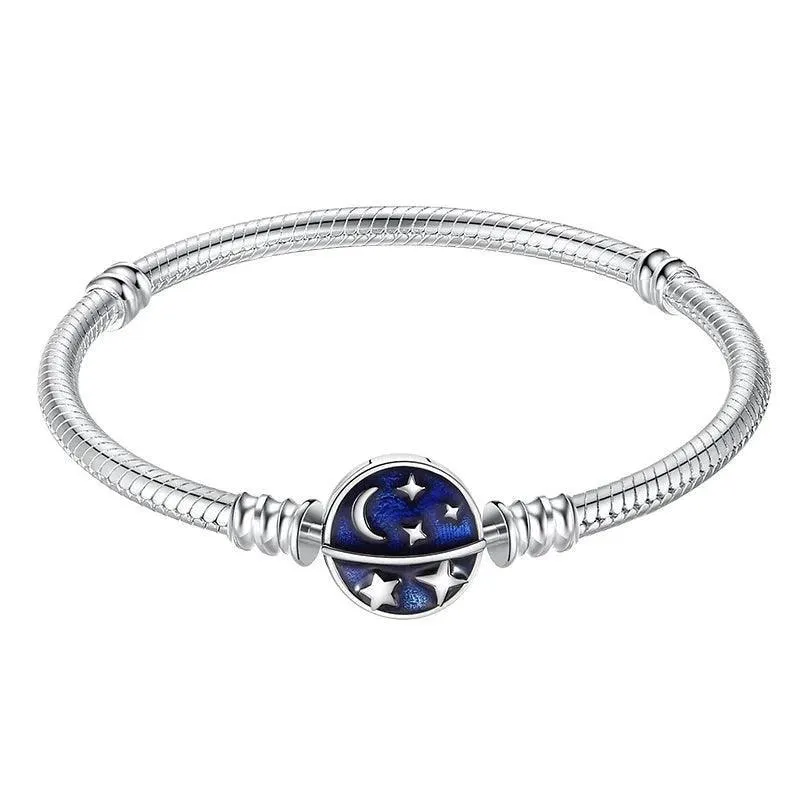 925 Sterling Silver Charm Bracelets for Women, Zircon Stones, Adjustable Length and Elegant Star Design