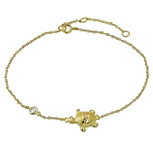 925 Sterling Silver Yellow Gold-Tone Bezel-Set CZ Turtle Anklet Bracelet
