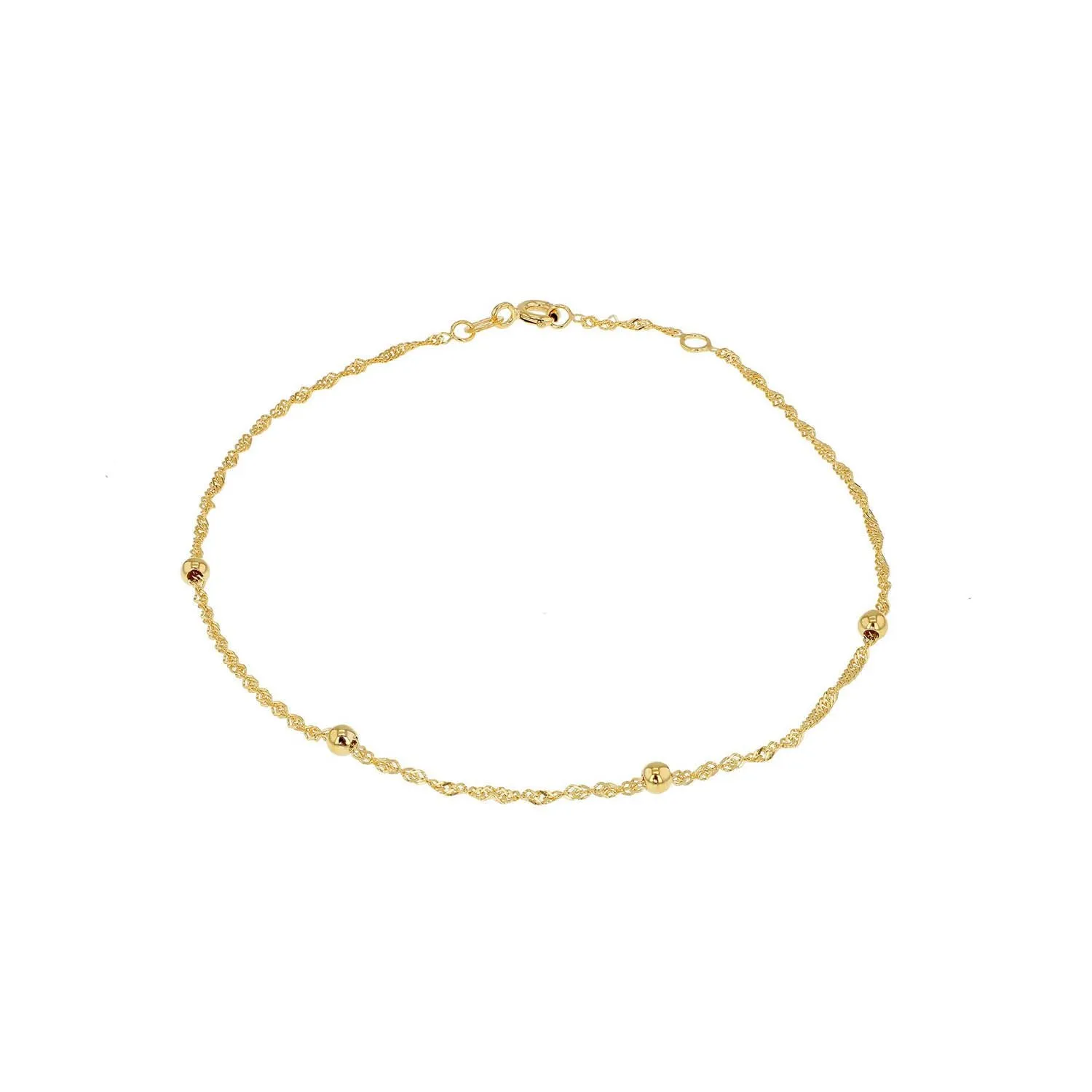 9K Yellow Gold Balls and Twist Curb Chain Adjustable Anklet 22.5cm 1.5cm