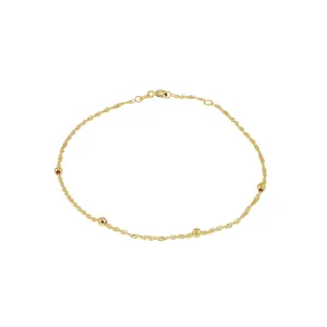 9K Yellow Gold Balls and Twist Curb Chain Adjustable Anklet 22.5cm 1.5cm