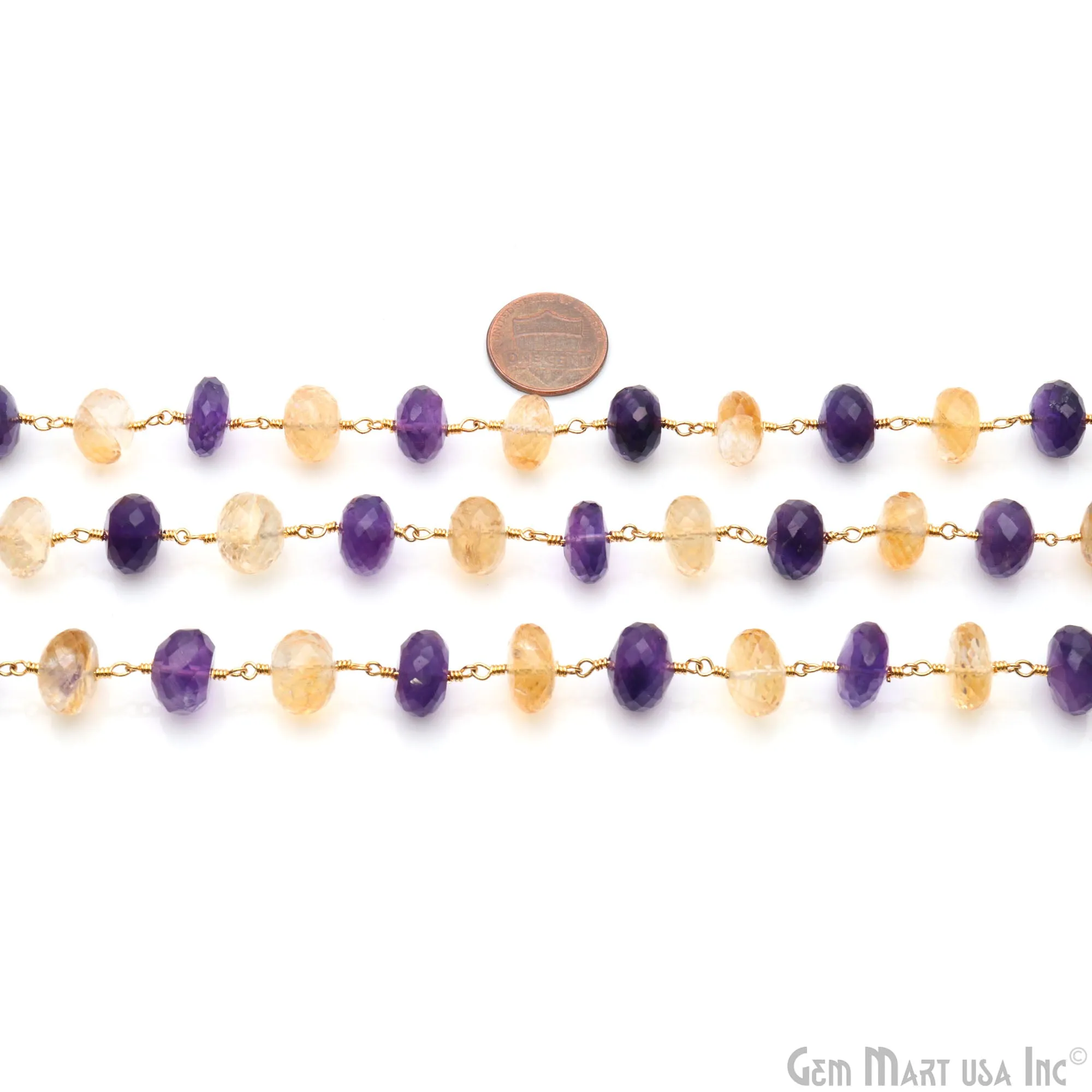 Amethyst $ Citrine Gold Wire Wrapped Rosary Chain
