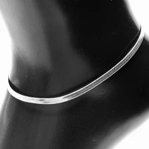 Anklet Metal Chain Herringbone Silver