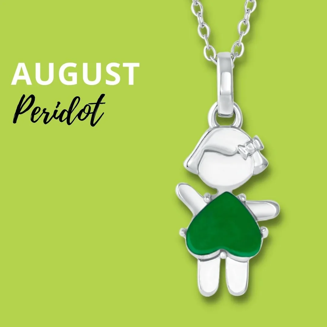 AUGUST Birthstone Little Girl Necklace in Peridot