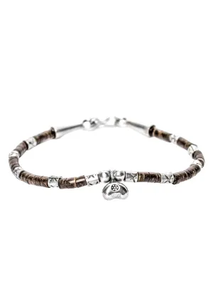 B1857WOOD WITH SILVER BEADS 6.5"