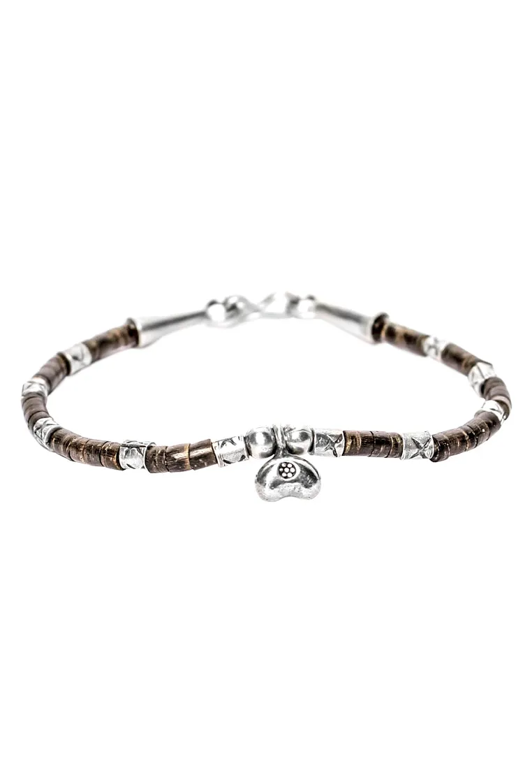 B1857WOOD WITH SILVER BEADS 6.5"