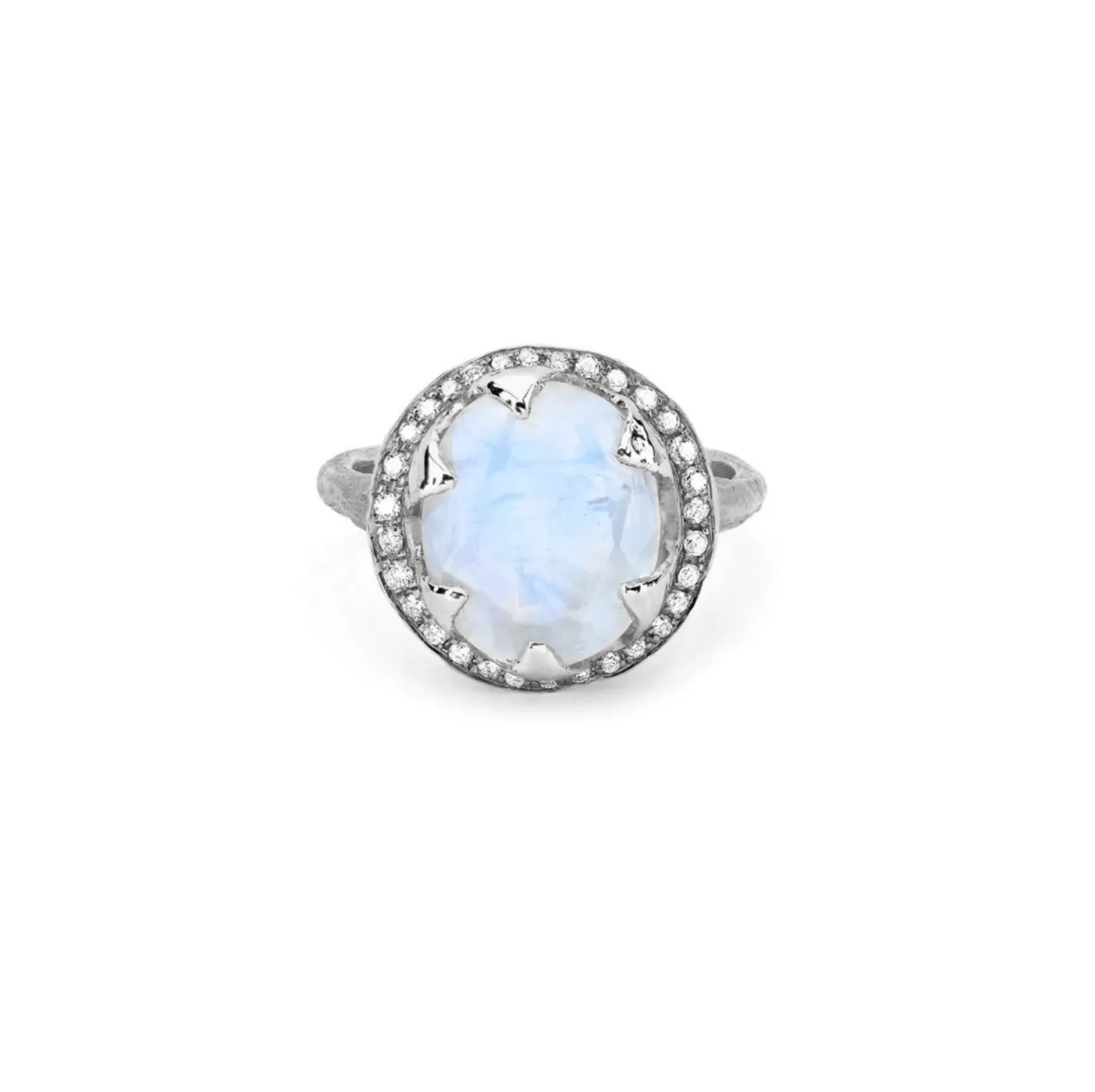 Baby Queen Oval Moonstone Ring with Full Pavé Diamond Halo