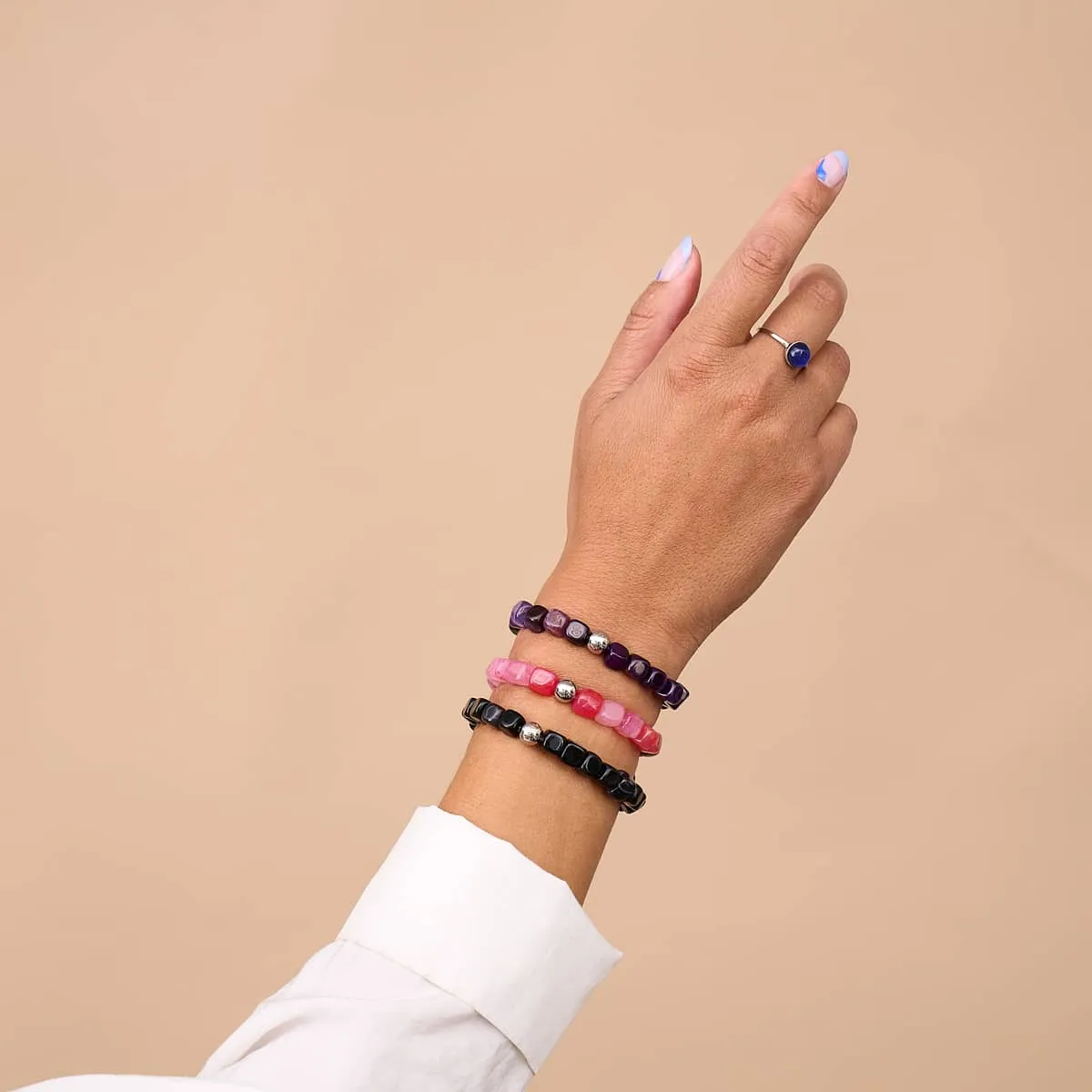 Black Agate | Silver | Gemstone Pebble Bracelet