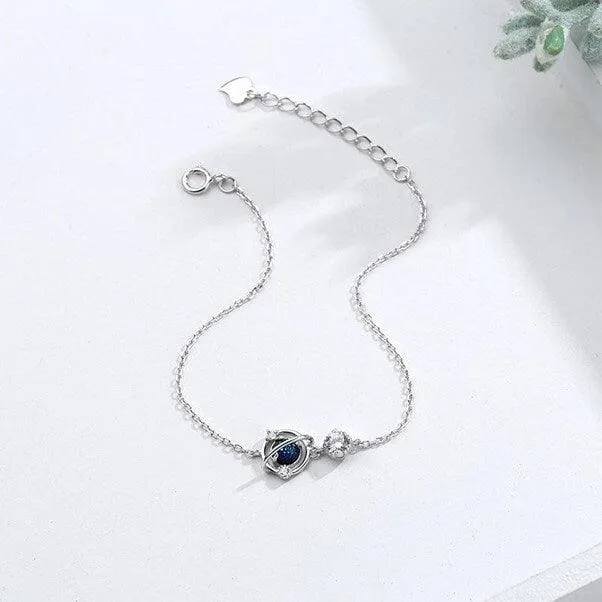 Bracelet for Women 925 Sterling Silver Zircon Blue Planet Charm Bracelet Gift for Her