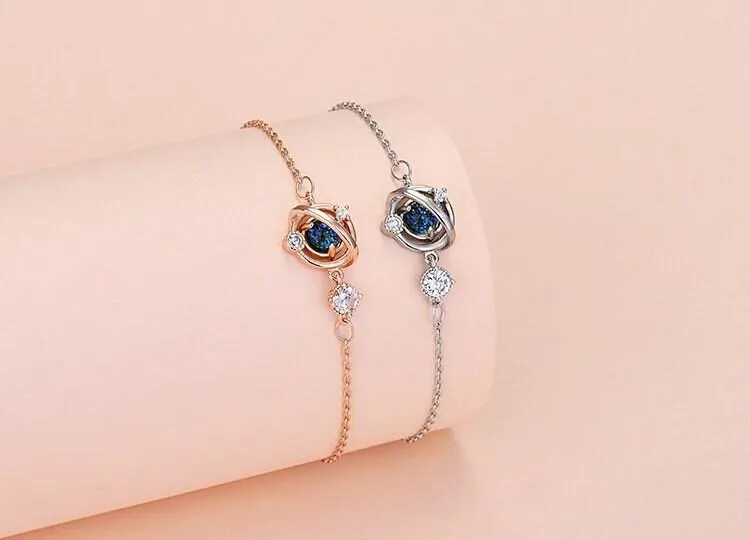 Bracelet for Women 925 Sterling Silver Zircon Blue Planet Charm Bracelet Gift for Her