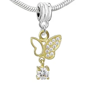 Butterfly Dangle European Bead Compatible for Most European Snake Chain Bracelet