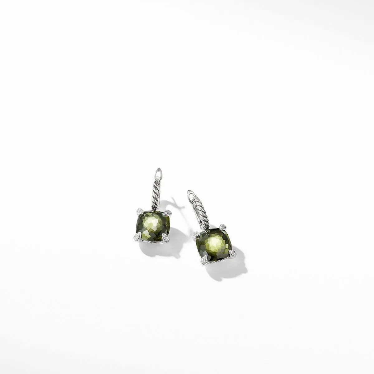 Chatelaine Drop Earrings with Green Orchid and Diamonds
