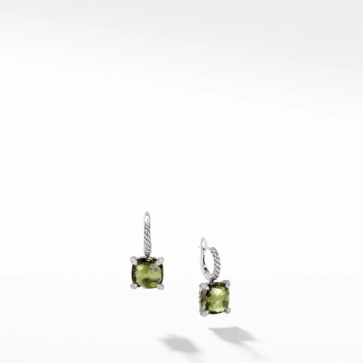 Chatelaine Drop Earrings with Green Orchid and Diamonds