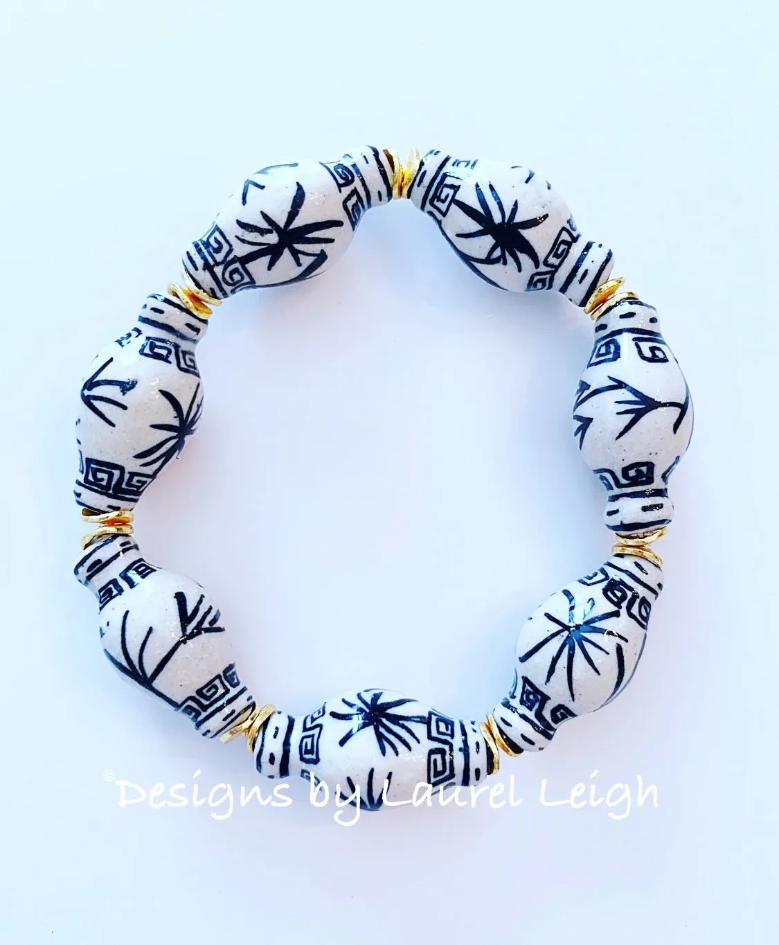 Chinoiserie Ginger Jar Beaded Bracelet - Black & White