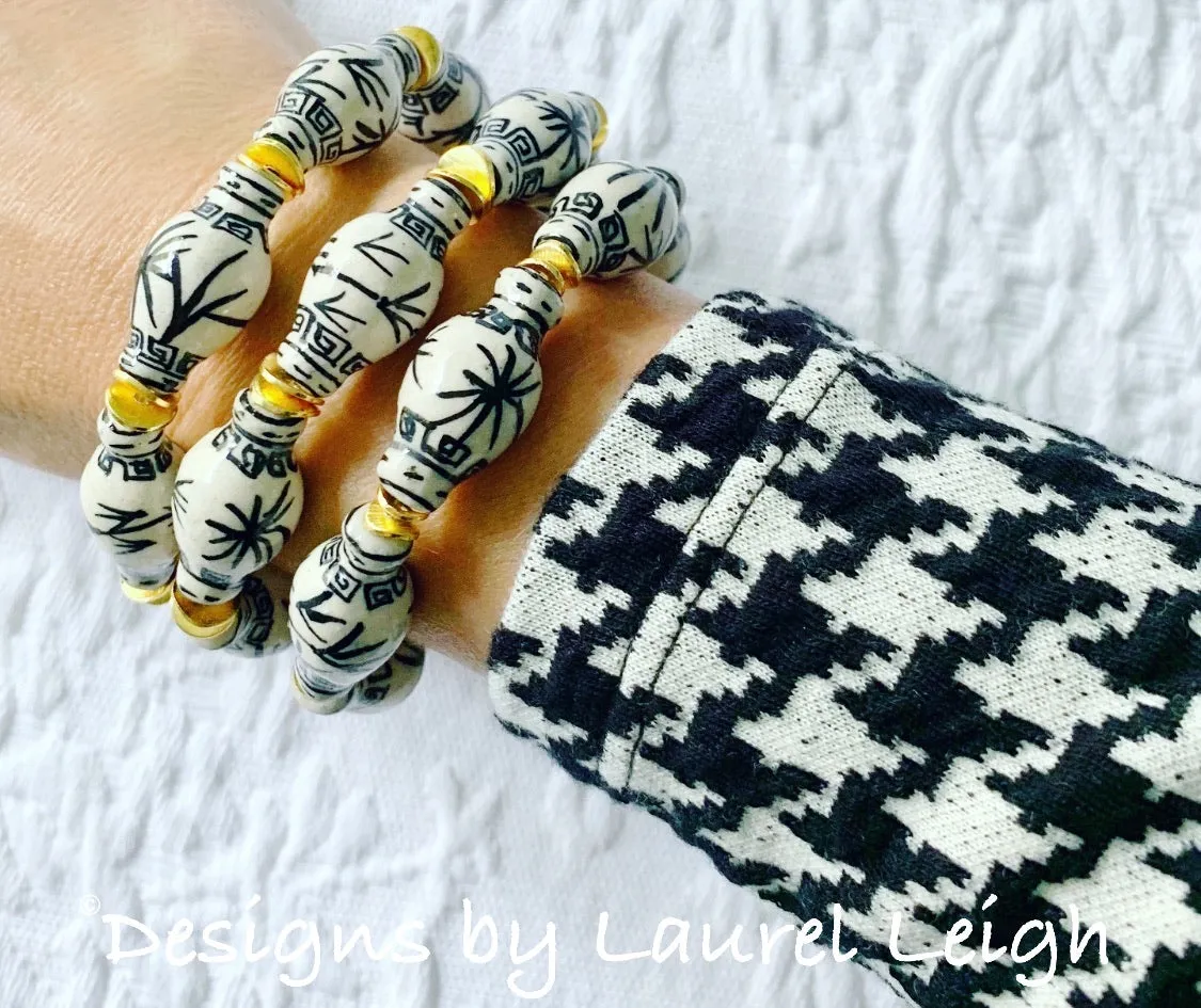 Chinoiserie Ginger Jar Beaded Bracelet - Black & White