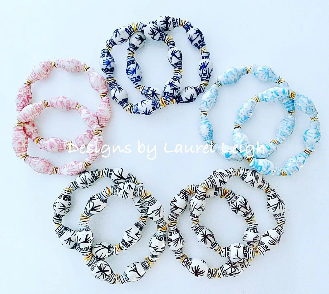 Chinoiserie Ginger Jar Beaded Bracelet - Black & White