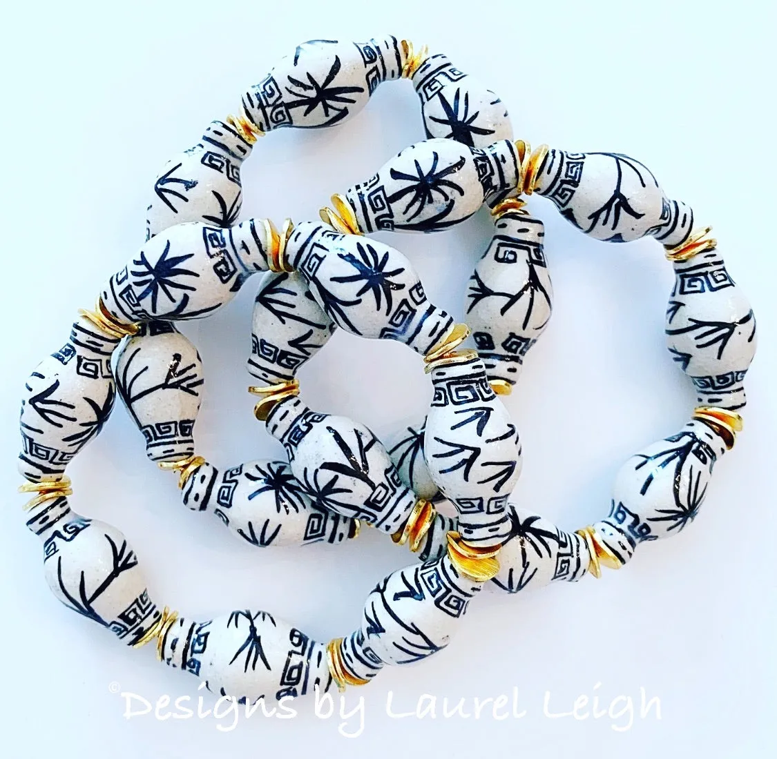 Chinoiserie Ginger Jar Beaded Bracelet - Black & White