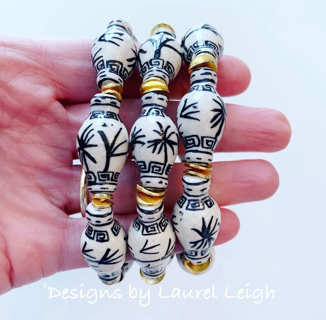 Chinoiserie Ginger Jar Beaded Bracelet - Black & White