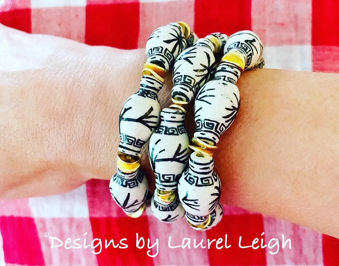 Chinoiserie Ginger Jar Beaded Bracelet - Black & White