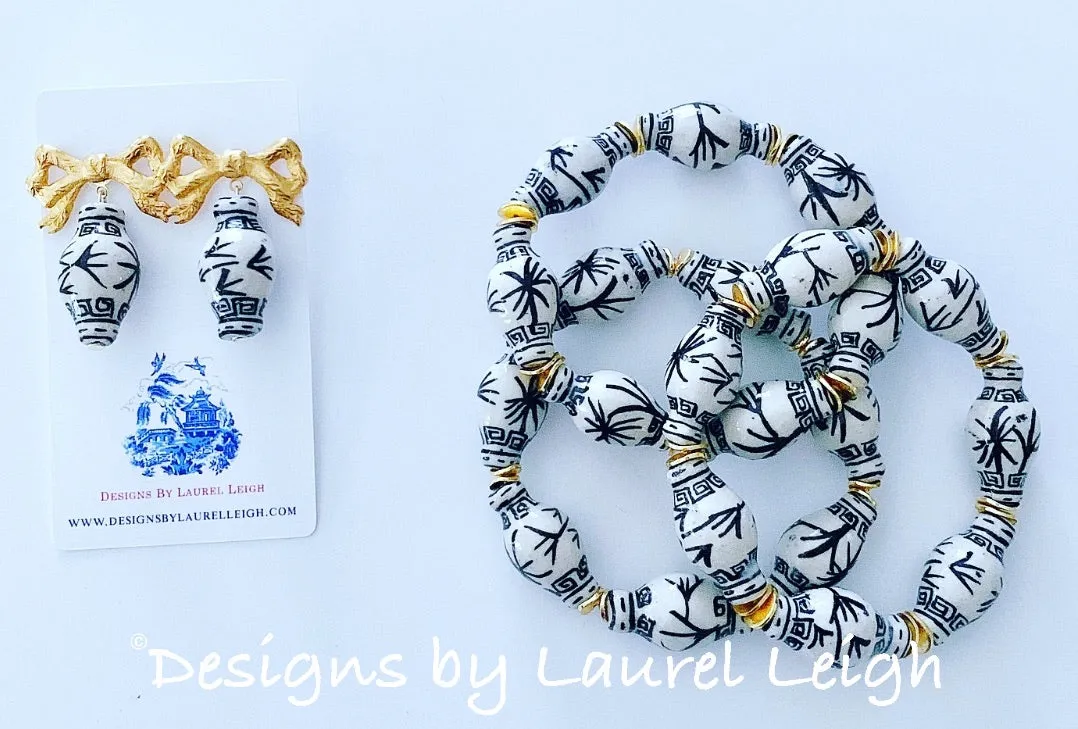 Chinoiserie Ginger Jar Beaded Bracelet - Black & White